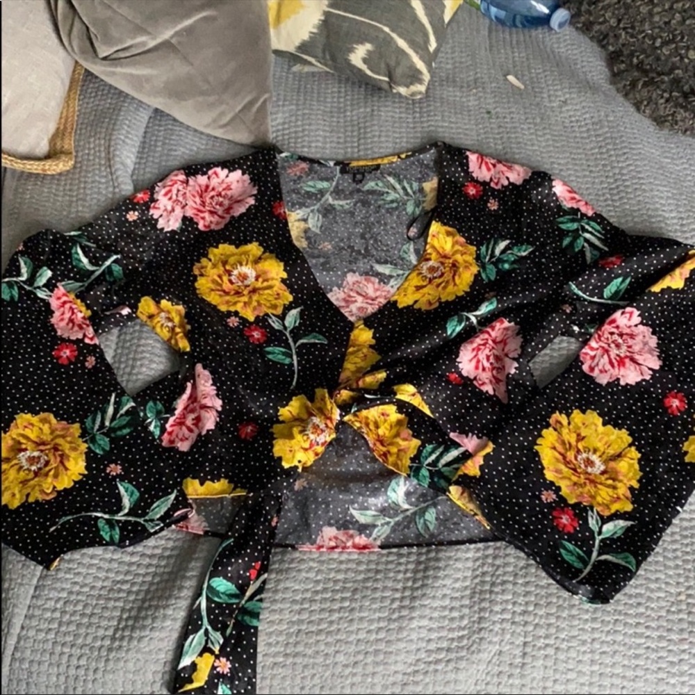 Black floral blouse